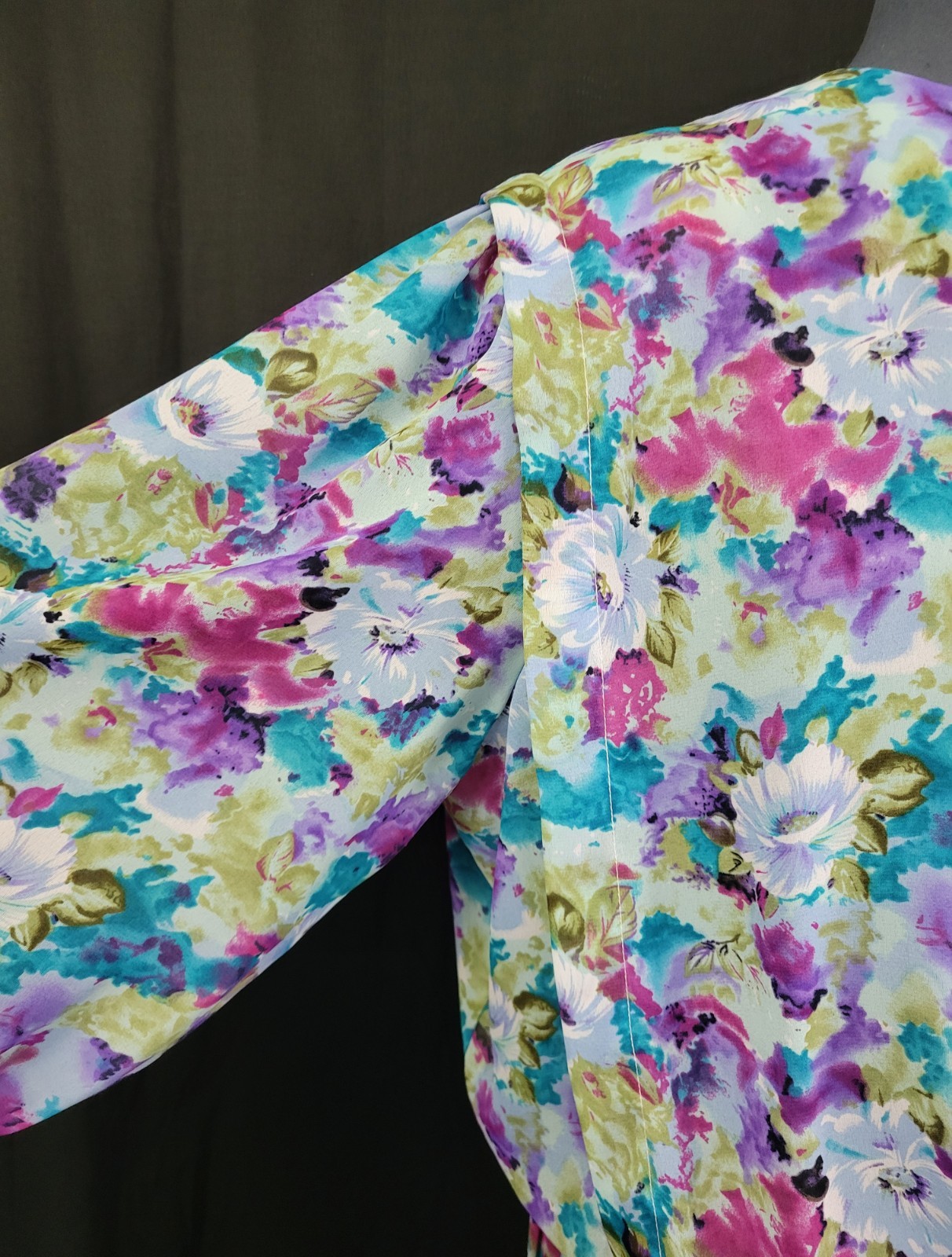 Vintage VLP Plus Blue/Green/Purple Floral Blouson Dress w Pleated Skirt Size 24