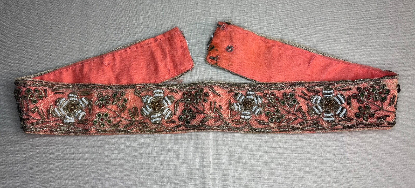 Antique Victorian Metallic Bullion Embroidered Belt For Dress – 2 x 28 inches