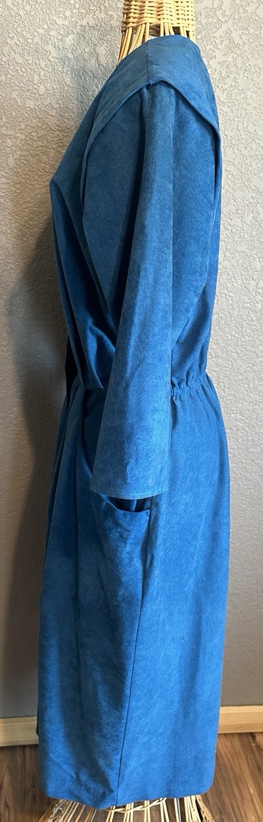 Vintage 80s Blue Button Up Fitted Dress Sz 14 Secretary Lightweight USA Office