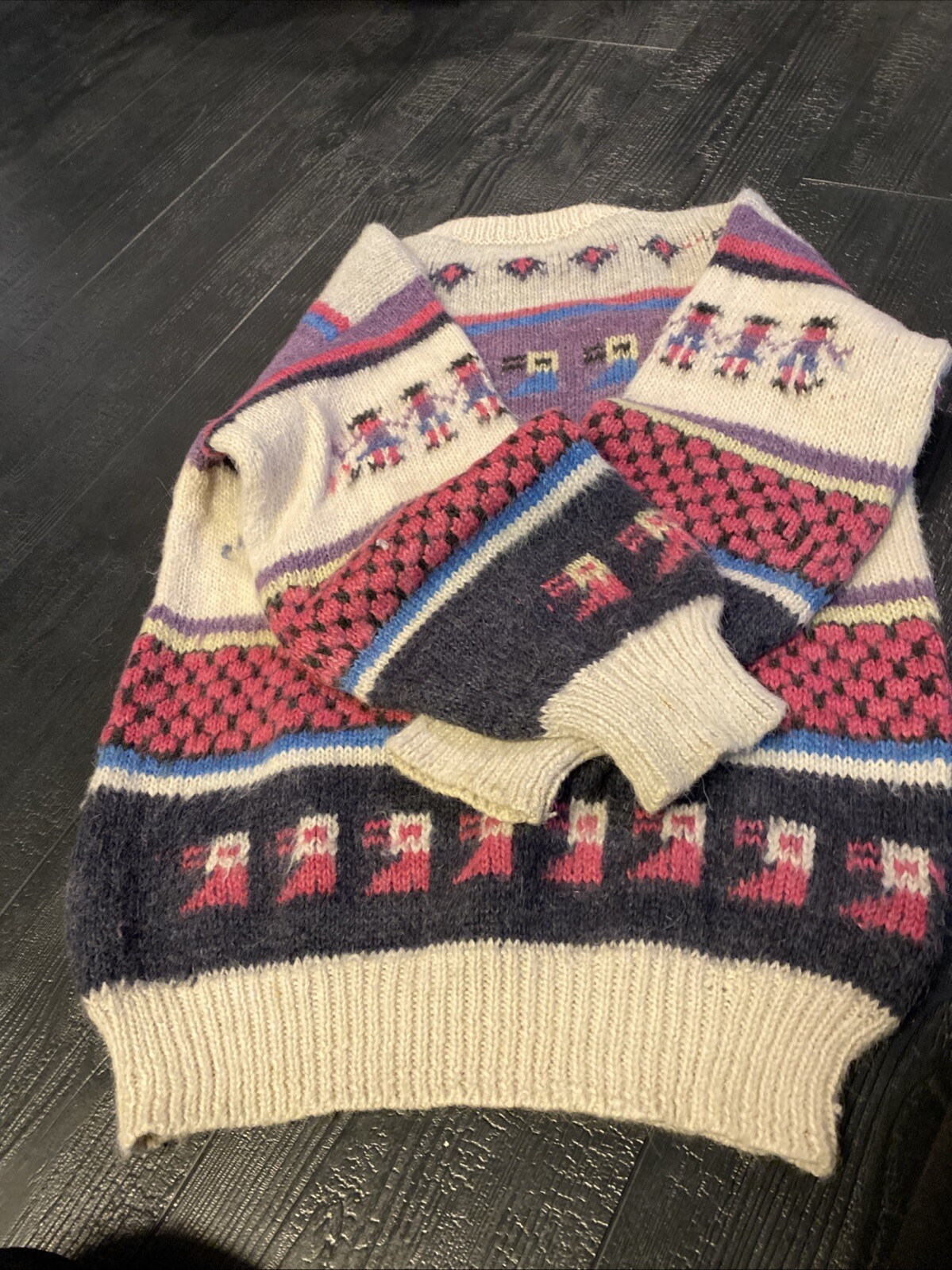 VTG Peruvian Alpaca Folk Hand Knitted Sweater Llama Peru Large Adult Unisex