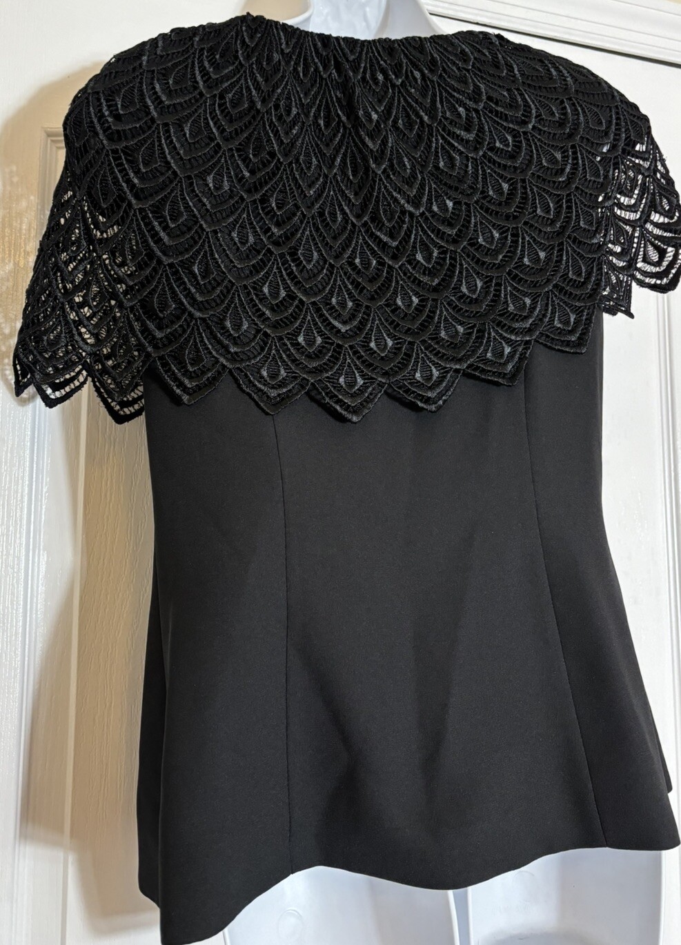 Vtg Cachet Bari Protas black Short Sleeve blazer lace collar shoulder pads sz 10