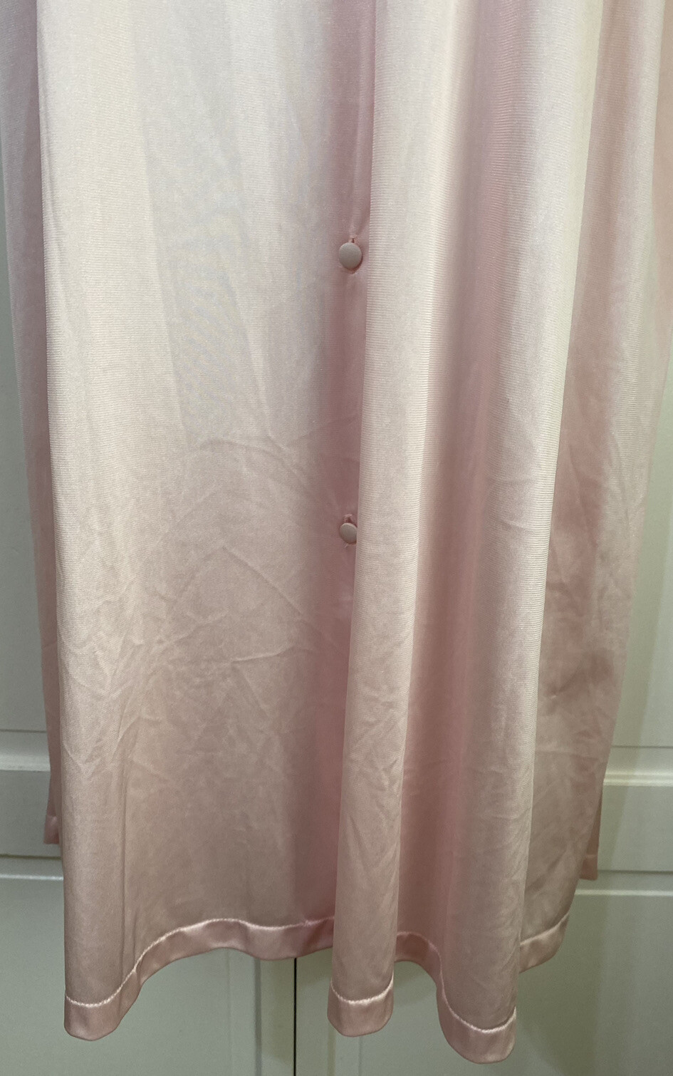 Vintage Vassarette Pink Nylon Button Front Short Sleeve Night Gown Robe LARGE