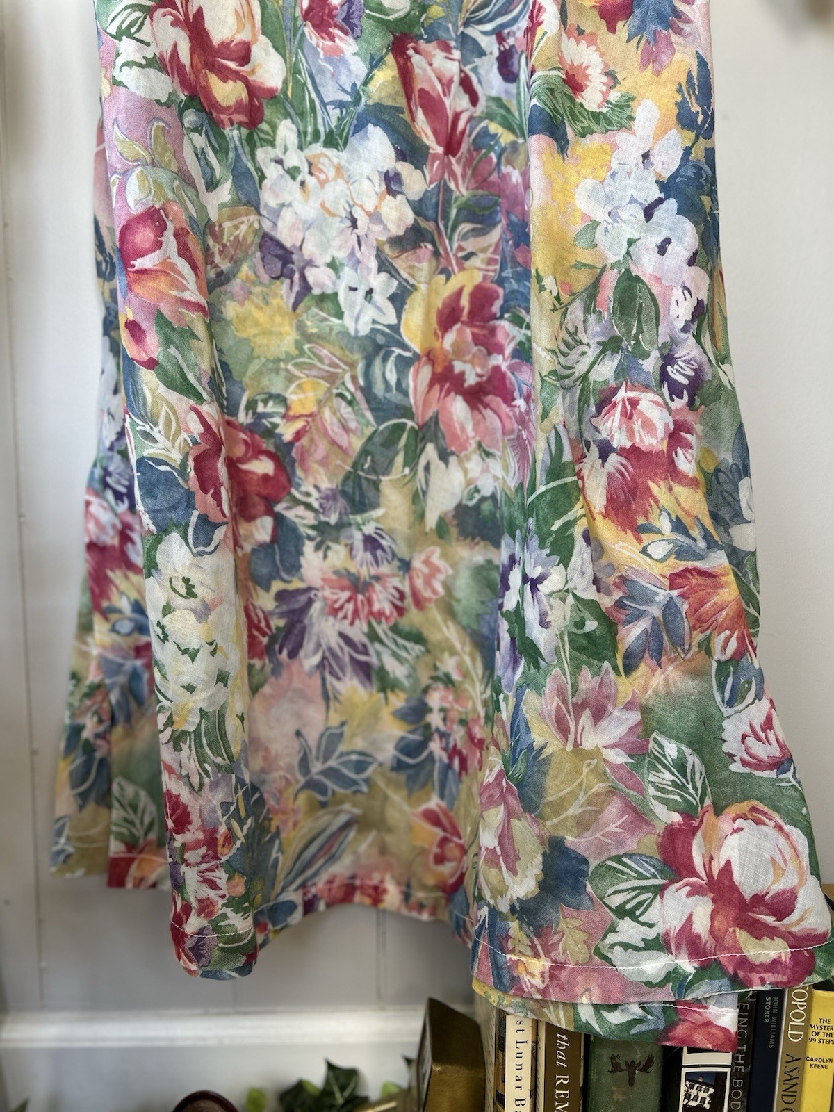 Vintage 90s Watercolor Floral Maxi Dress Sheer Chiffon Kimono Sleeve Boho M L
