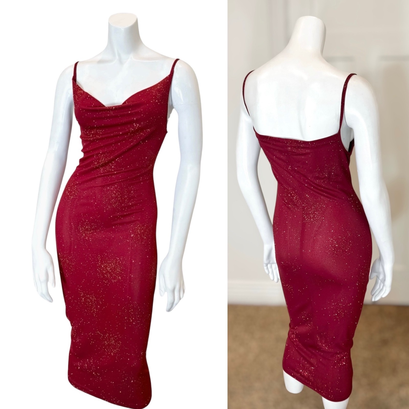 Vintage 90&rsquo;s Y2K RED GLITTER PARTY DRESS M Stretchy Fairy Sparkle Bodycon Sexy