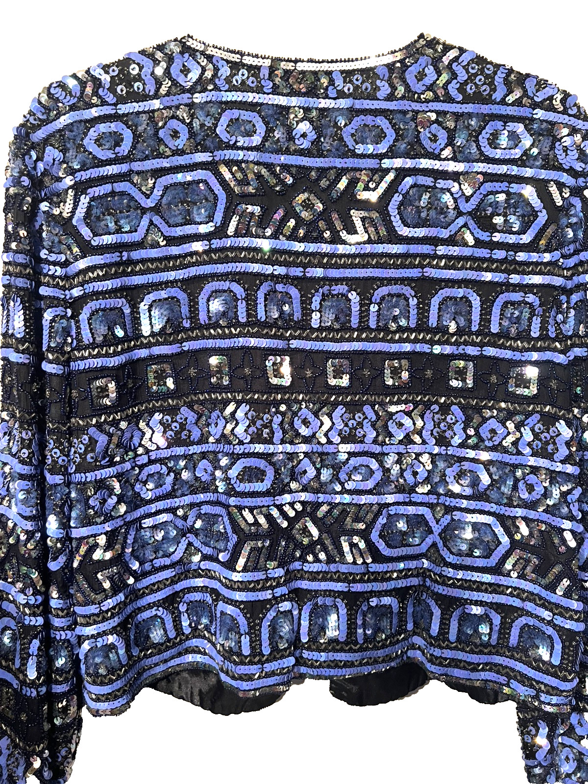 GORGEOUS Jacket FLORAL BEADED SEQUINS-Silk Vintage-E/C LARGE
