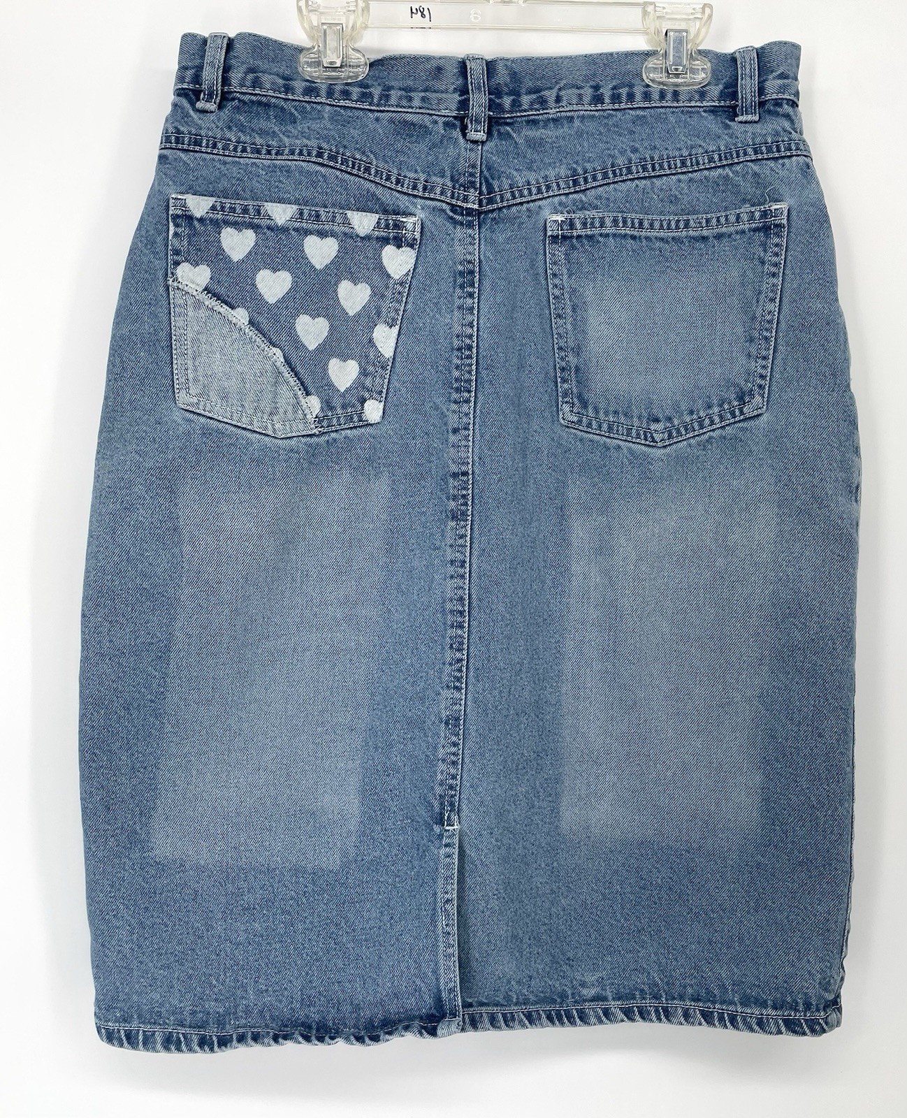 Vintage 1990s 2000s Y2K Patchwork Heart Denim Jean Midi Wiggle Skirt medium