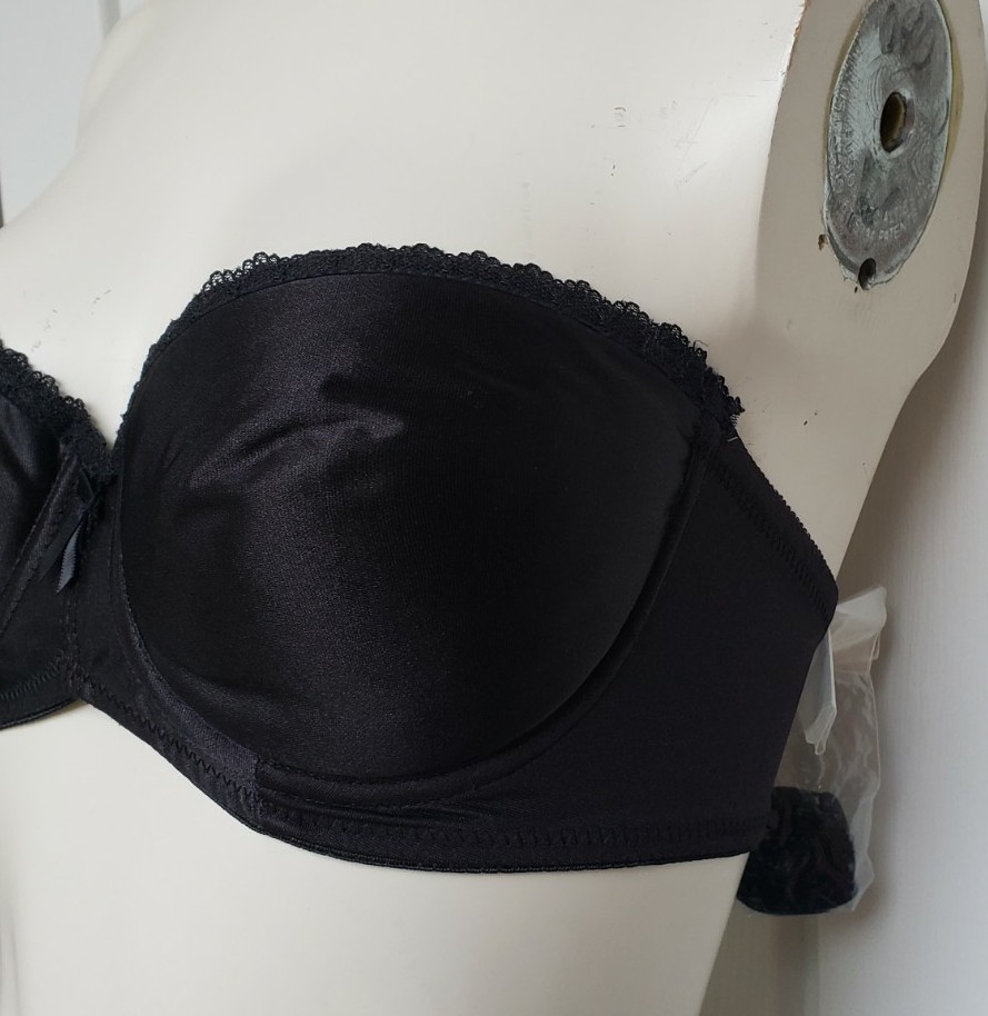 Vintage Strapless by Smoothie Bra Size 32C Black Satin Underwired Style 173 NEW