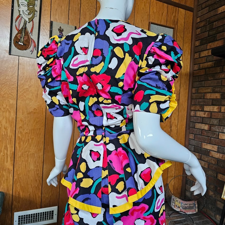 Vintage 80s Abstract Floral Postmodern Dynasty Cocktail Party Wiggle Dress S/M
