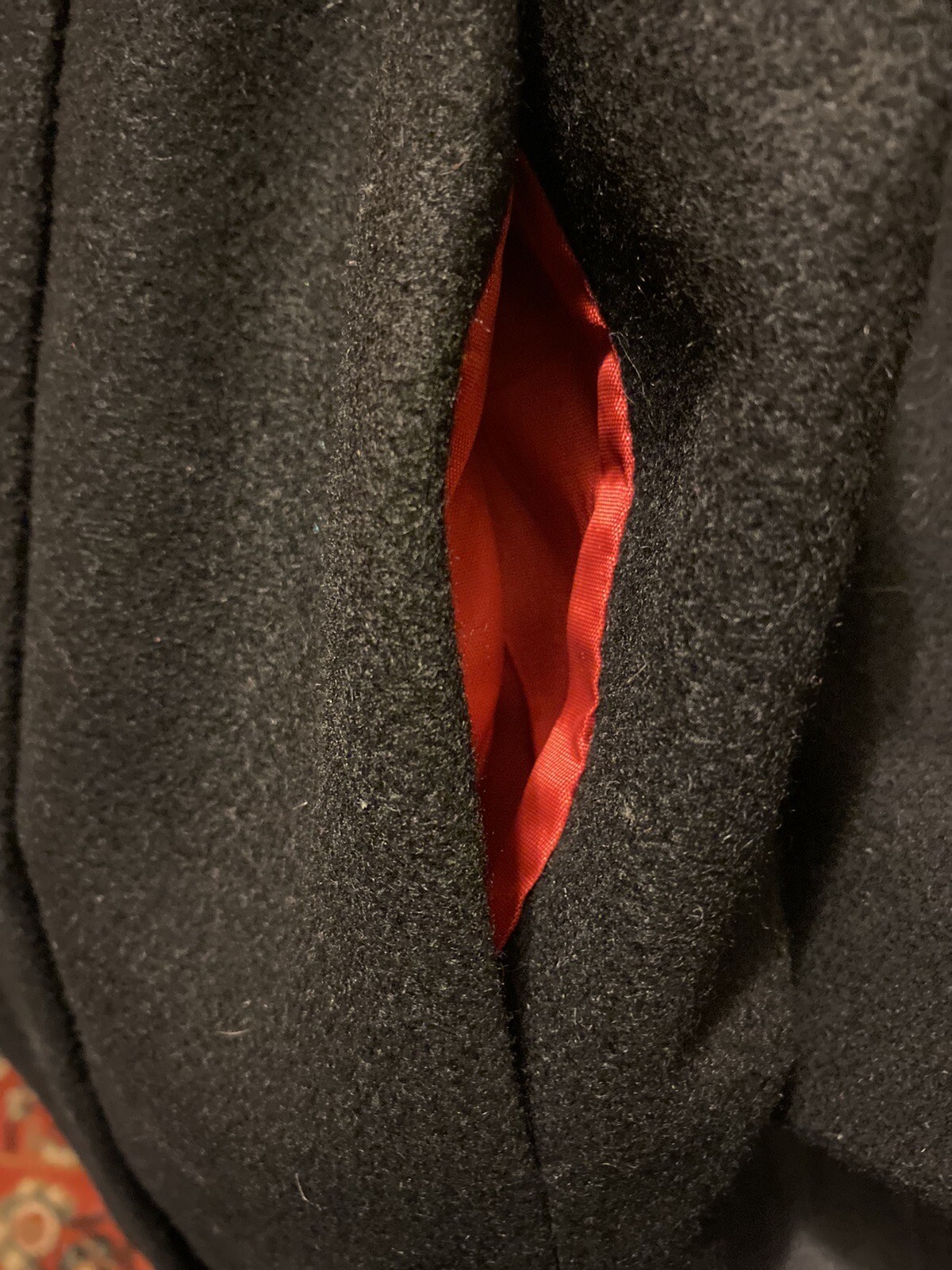 Solid Wool Coat New York Girl Black With Red Lining USA Union Made Vintage Sz 8