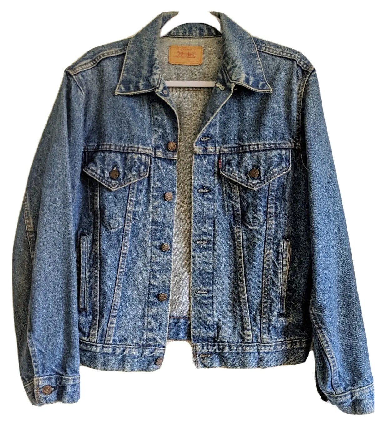 Vintage 80s Jean Jacket LEVI STRAUSS BLUE TRUCKER 70506-0214 SIZE 40-MADE in USA