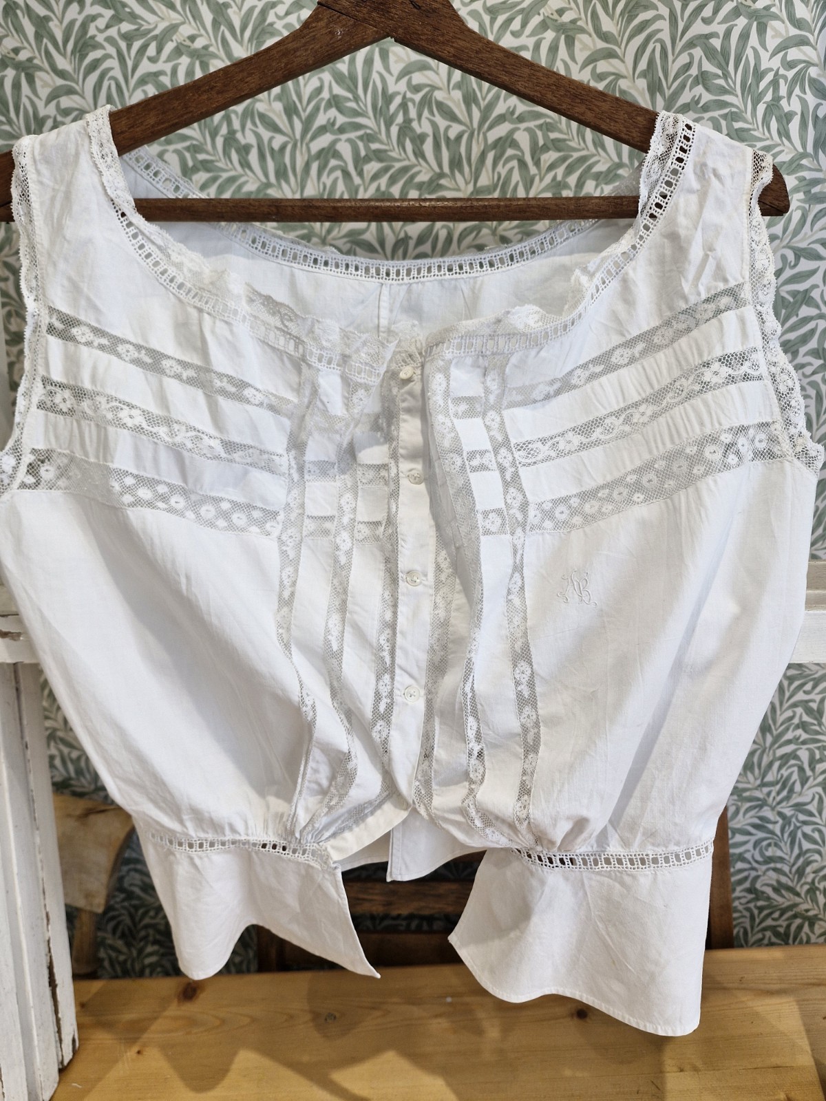 Antique Victorian Edwardian Camisole corset cover cotton lace.