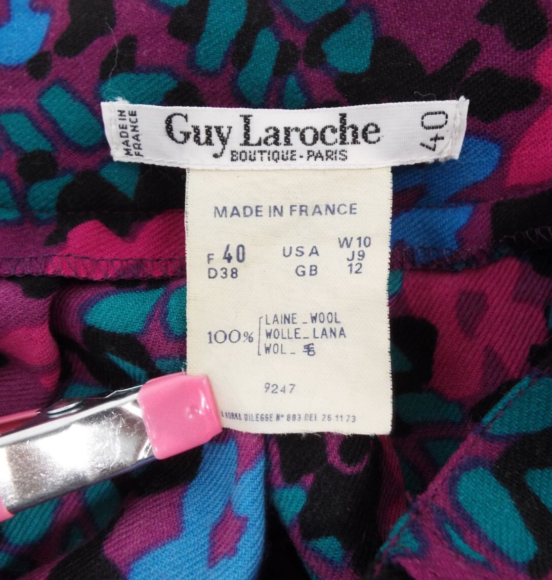 Vintage 1980 GUY LAROCHE Boutique Wool Skirt Suit Quilted Jacket 40 PARIS Floral