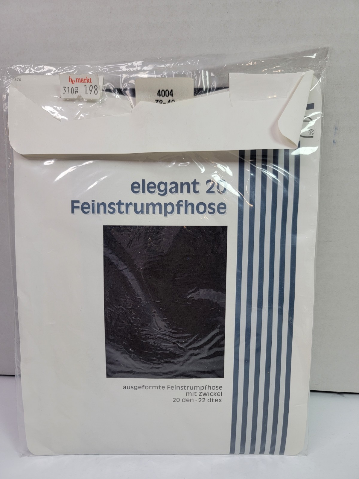 Vintage Disee Elegant 20 Sheer Pantyhose Size 38-40 Gaudi Black 20 Den NOS