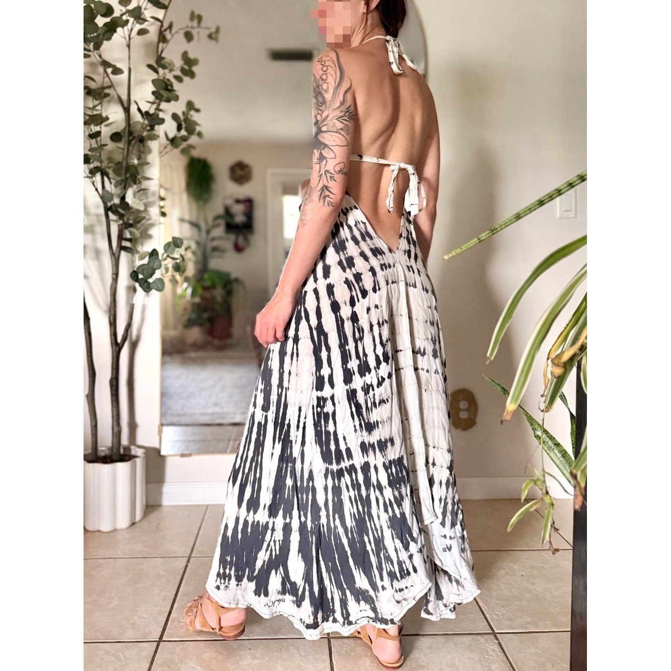 Vintage Y2K Tie Dye Backless Handkerchief Hem Maxi Dress Boho Festival