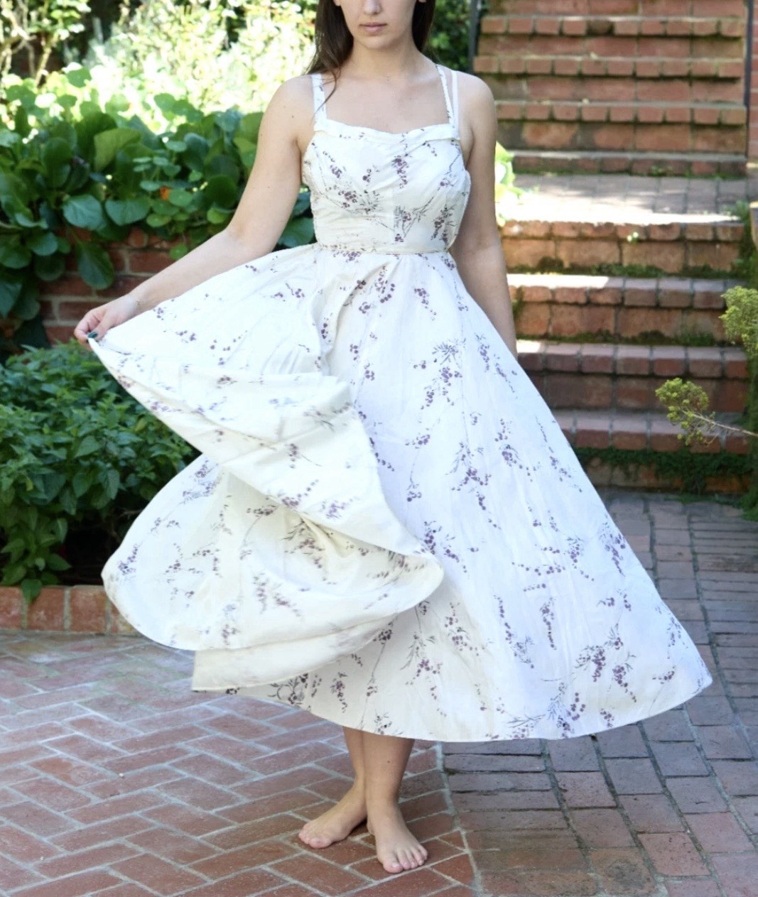 Vintage 40s 50s Handmade XS taffeta Dress Full Circle Skirt Ditsy Floral Glamour