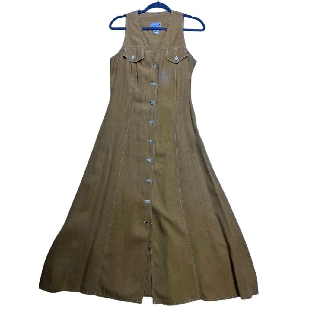 Scarlett Maxi Dress Women 7 Mustard Yellow Vintage Button Front Sleeveless