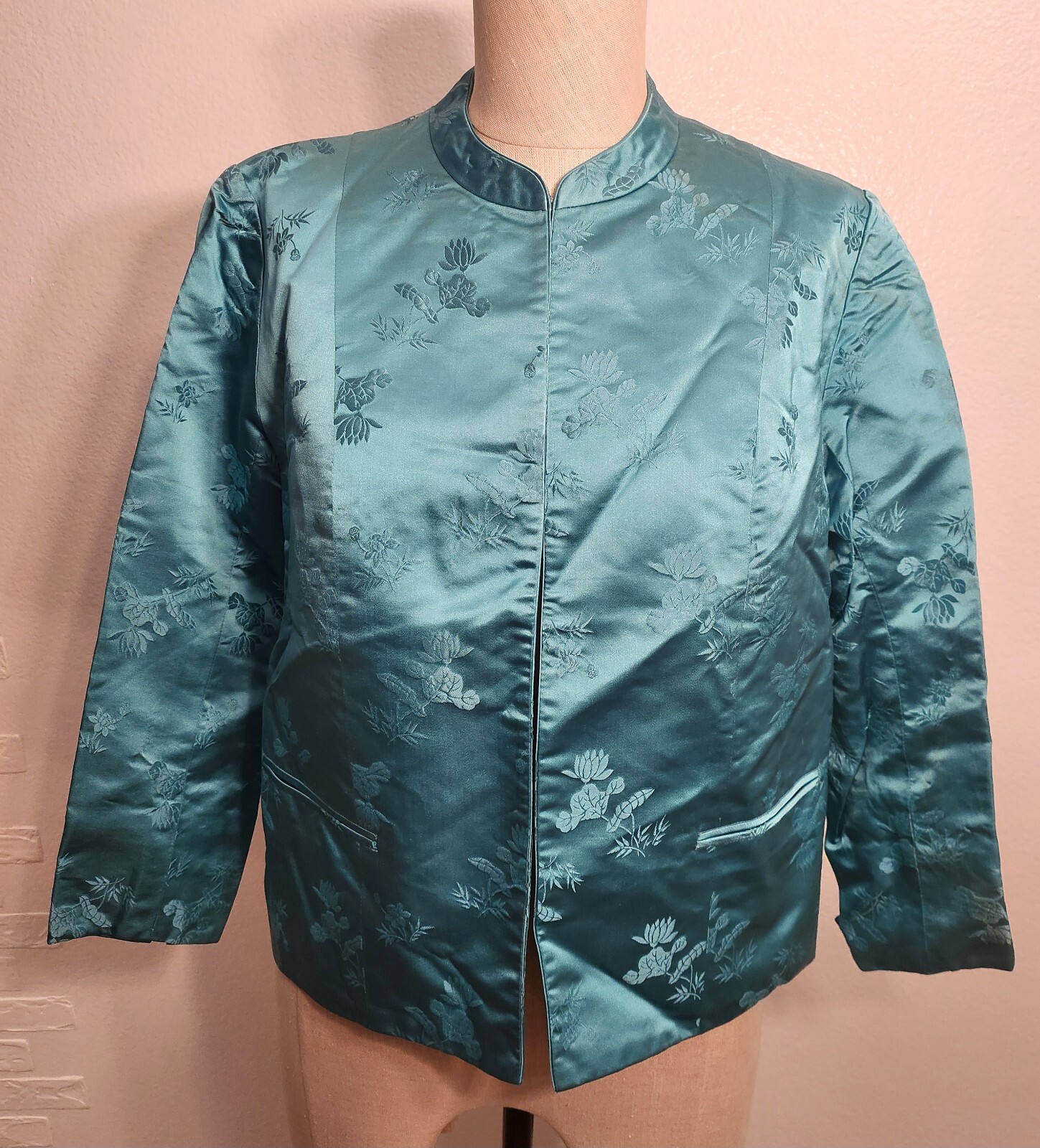 Vintage Dynasty Made In Hong Kong Jacket Size 12 Blue Silk