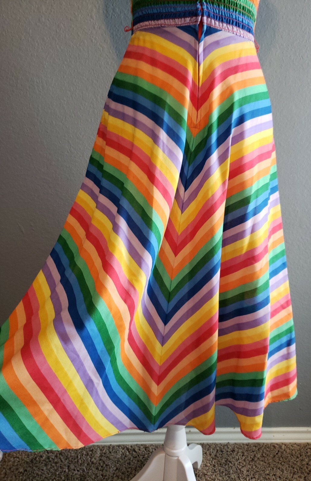 Vtg 60&rsquo;s Rainbow Chevron Stripe Mod Hippy Pride Sun Day Dress 3 XS S