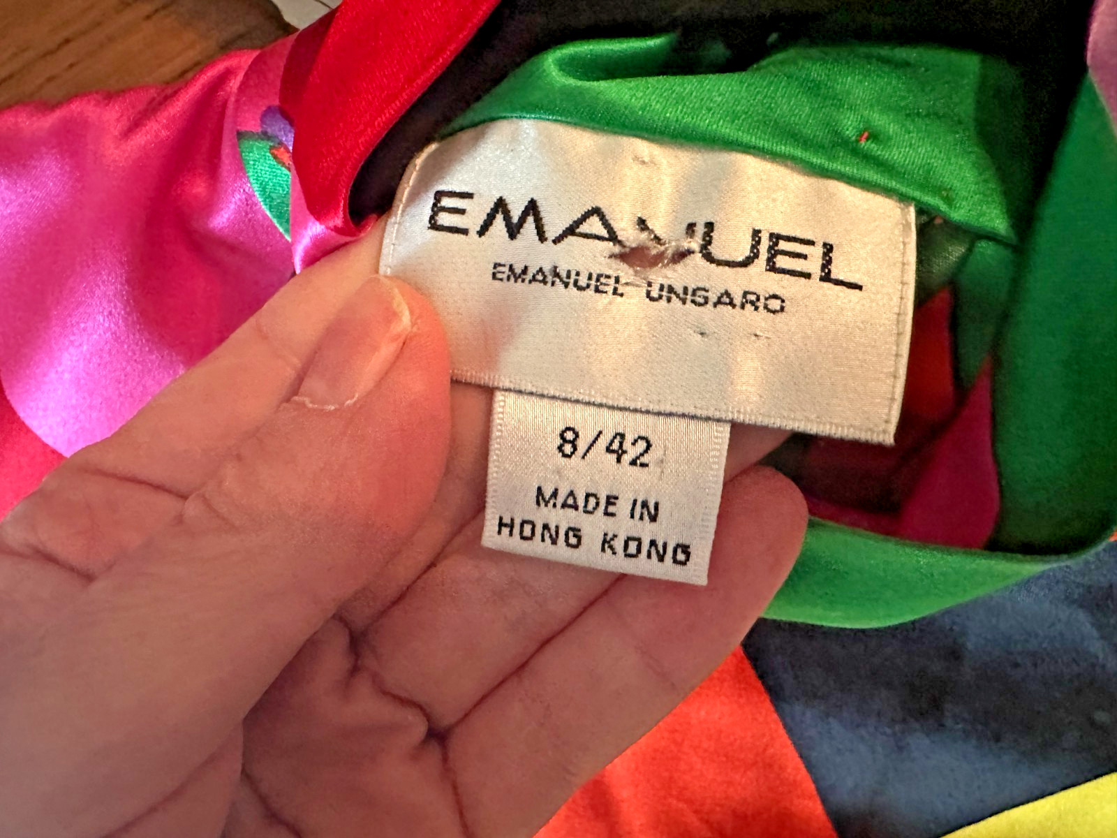 Vintage 90s Emanuel Ungaro Harlequin Silk Top Bright Diamond Print Rare