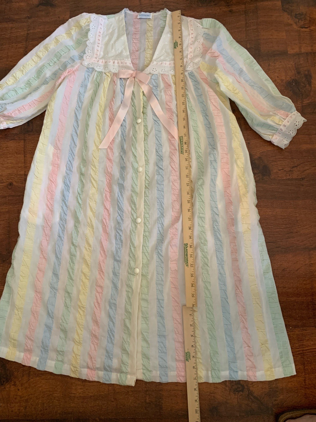 VTG Lorraine Robe Duster Retro Loungewear Housecoat seersucker Stripe Pastels L