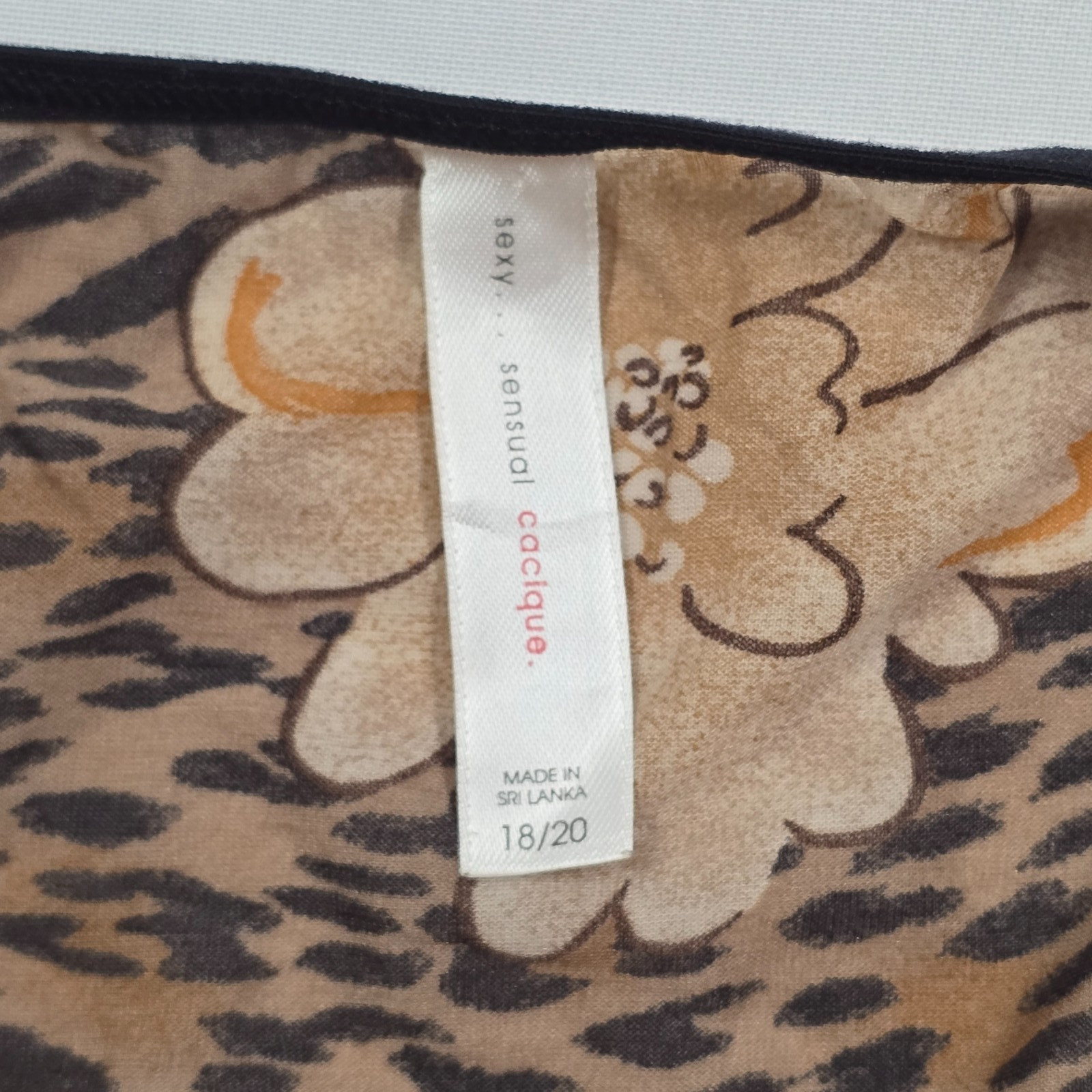 Cacique Vintage Sheer Shiny Leopard Flower Double String Bikini Panties 18/20