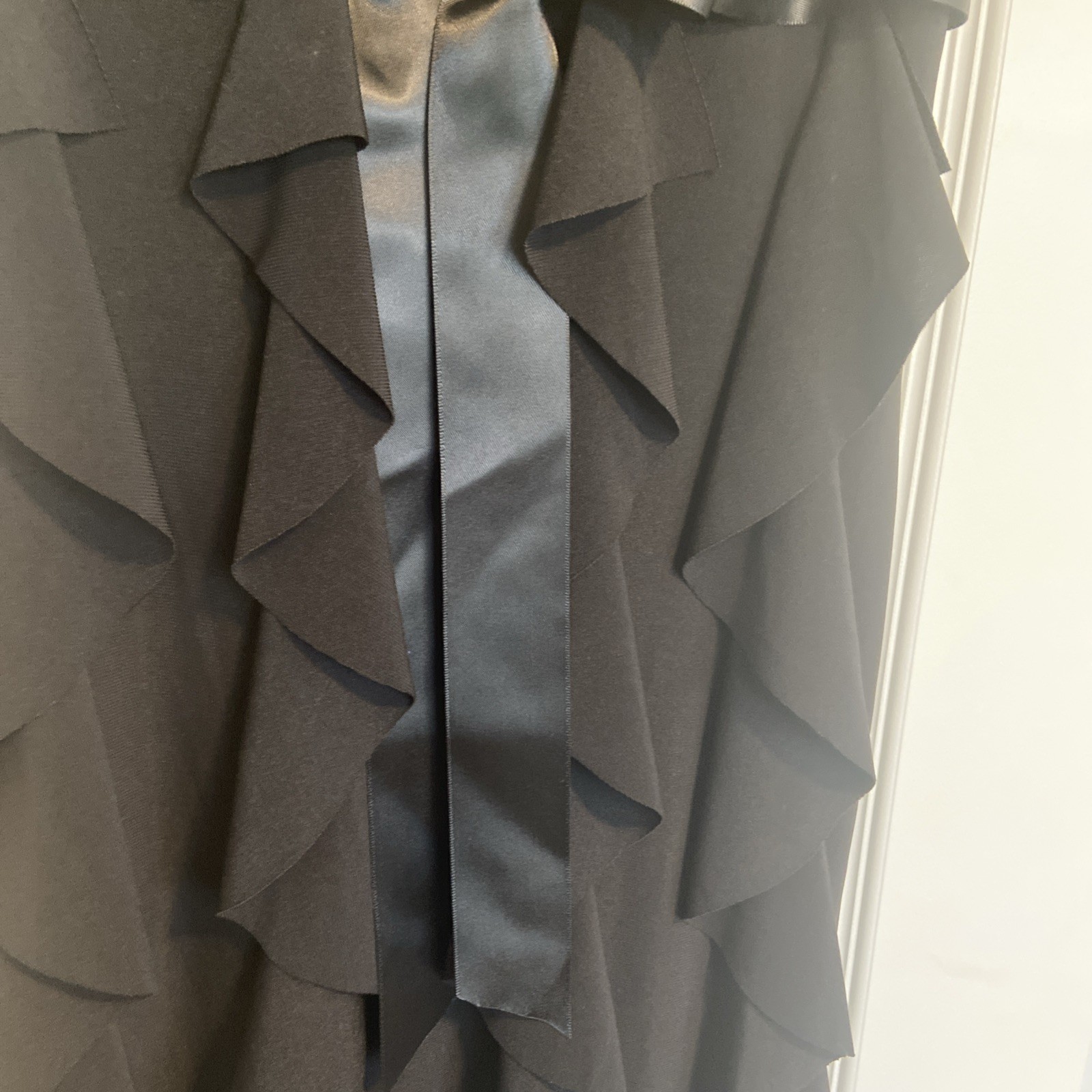 Vintage 90s Cache Black Ruffle Bow Ruched Formal Cocktail Mini Dress 6