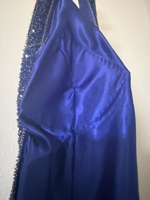 Y2K Vintage 100% Silk Shell Polyester Lining Blue Evening Gown Made in India