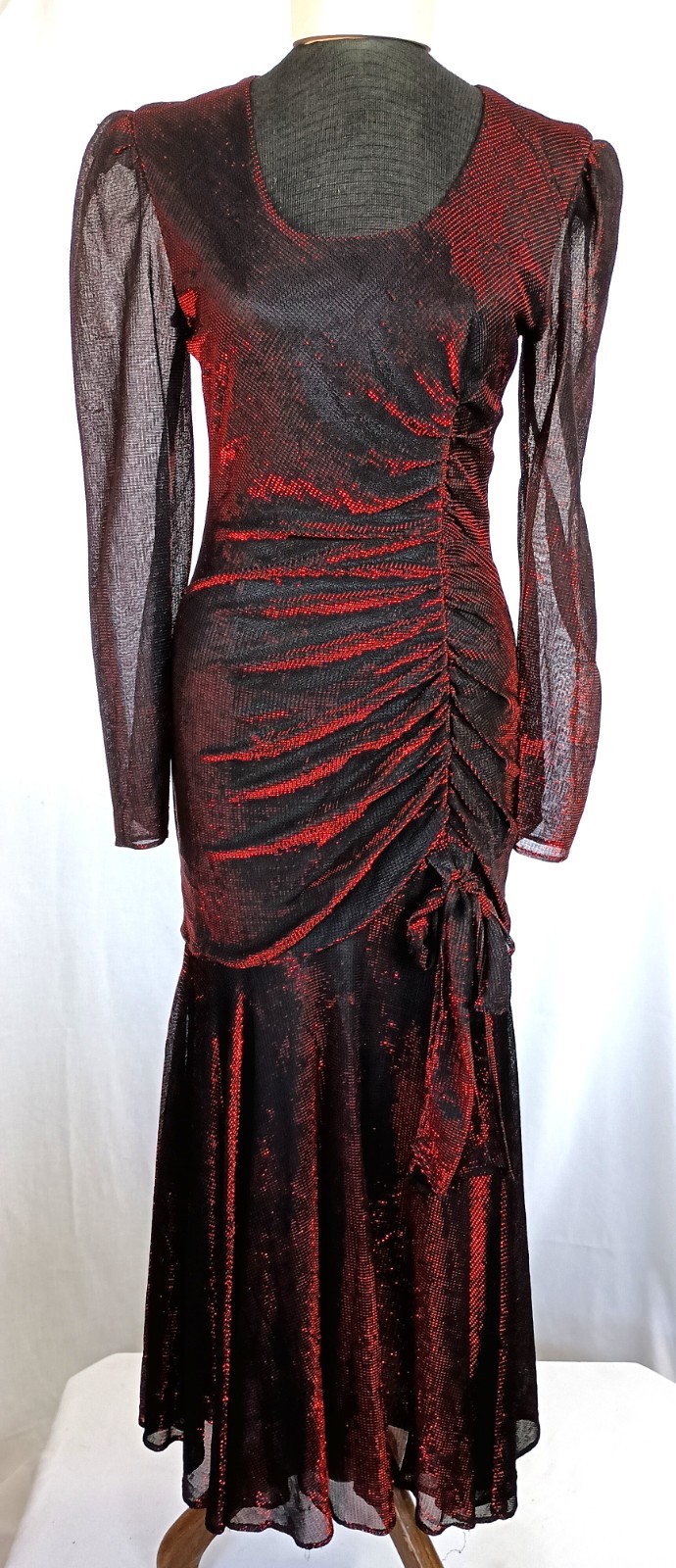 Vintage 80&rsquo;s Cher Jacque Dressy Red/Black Sexy Ruched Special Occasion Gown Med