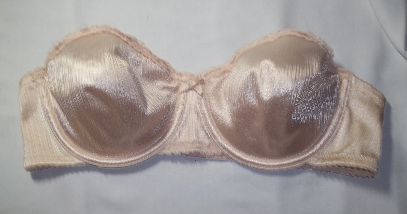 Vintage Warner&rsquo;s Shine On Strapless Bra #1121 Beige Satin Stripes Bra sz 36B