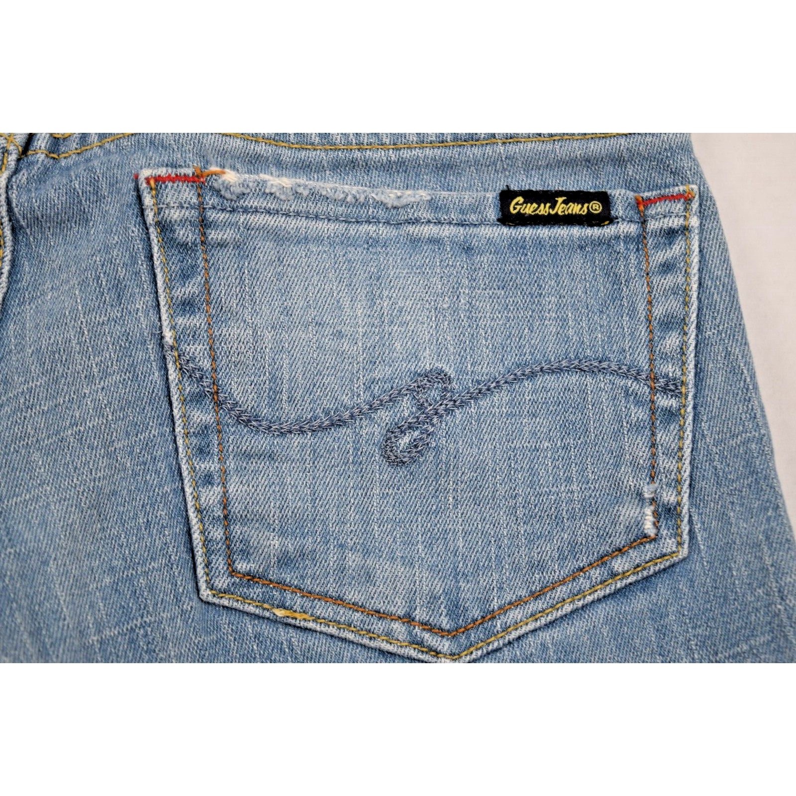 Vintage Guess Jeans Size 26 x 31.5 90s Light Blue Fade Low Rise Flare Made USA