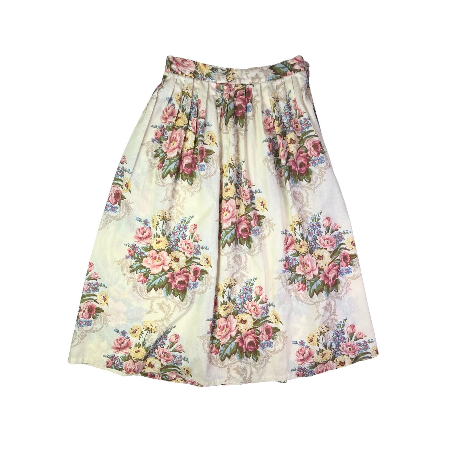 Vintage 1980s Russ Studio 27&Prime; Waist Floral Skirt Side Zip Unlined