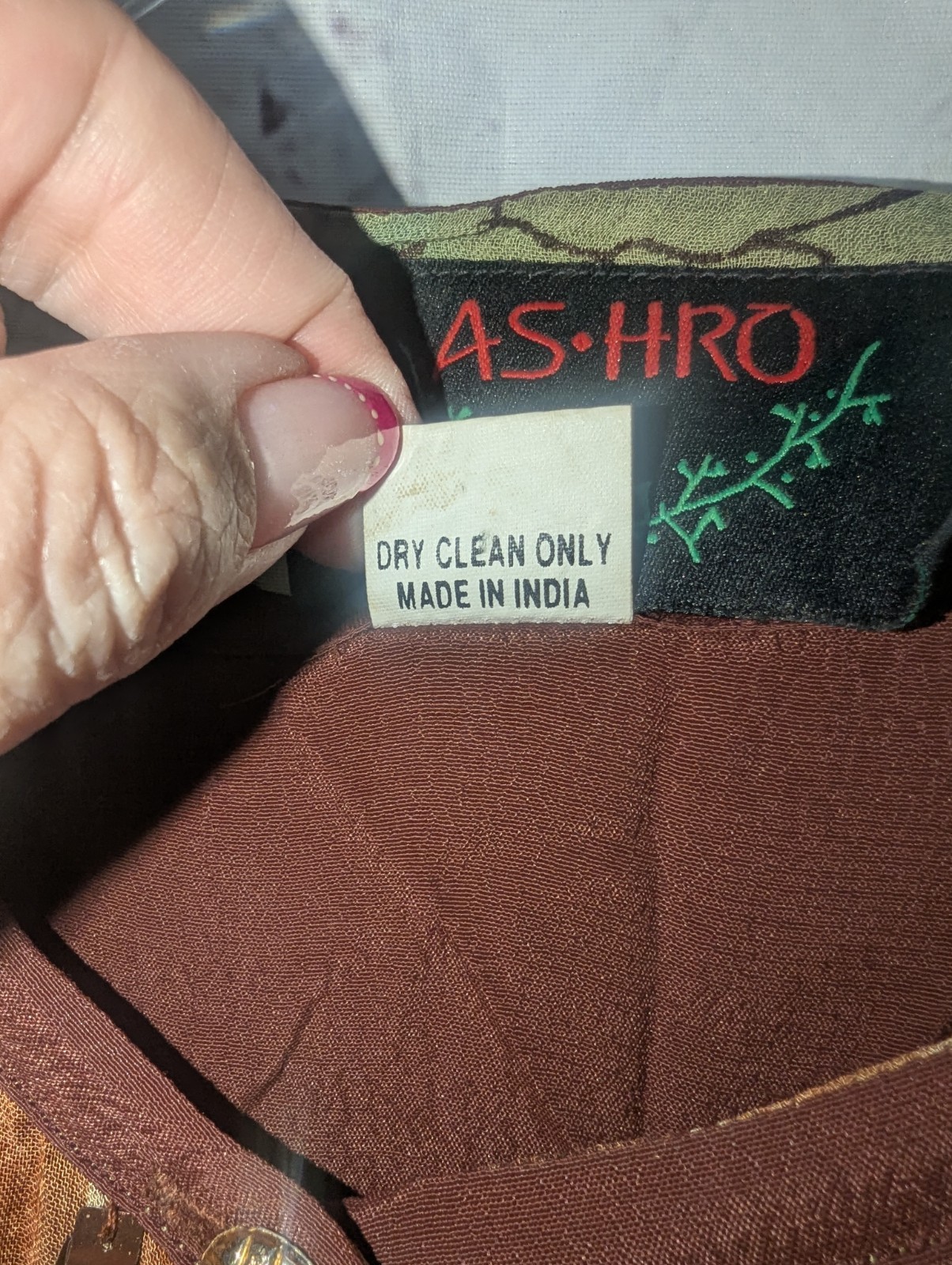 ASHRO 2 Piece Long Dress/Duster Jacket Set Brown Green Copper Size M