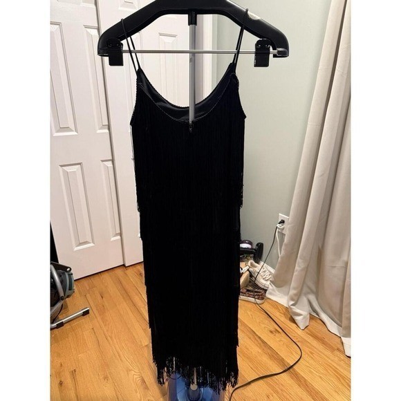 Black Fringe Flapper Dress Sleeveless Gatsby Cocktail Party Dress Size M