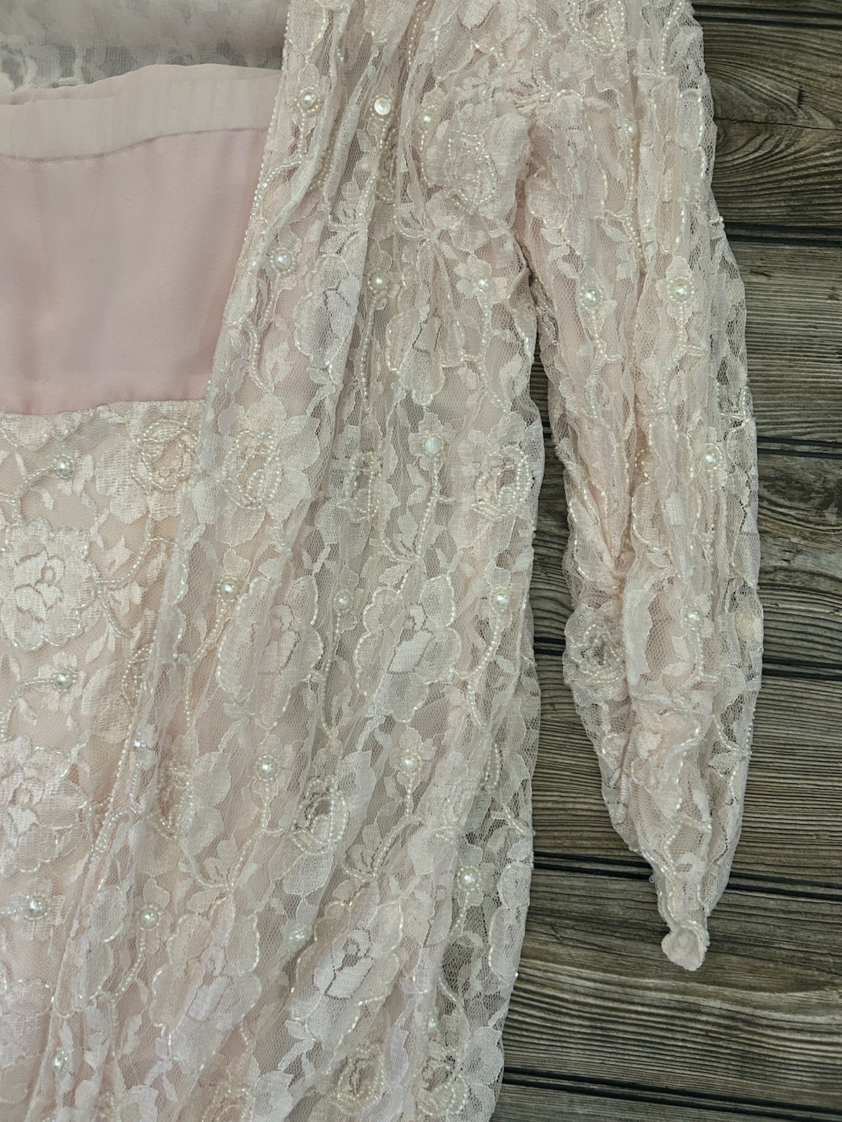 Vintage Judith Ann Plus Creations Beaded Sequin Lace Blush Pink 2 Piece 16-18