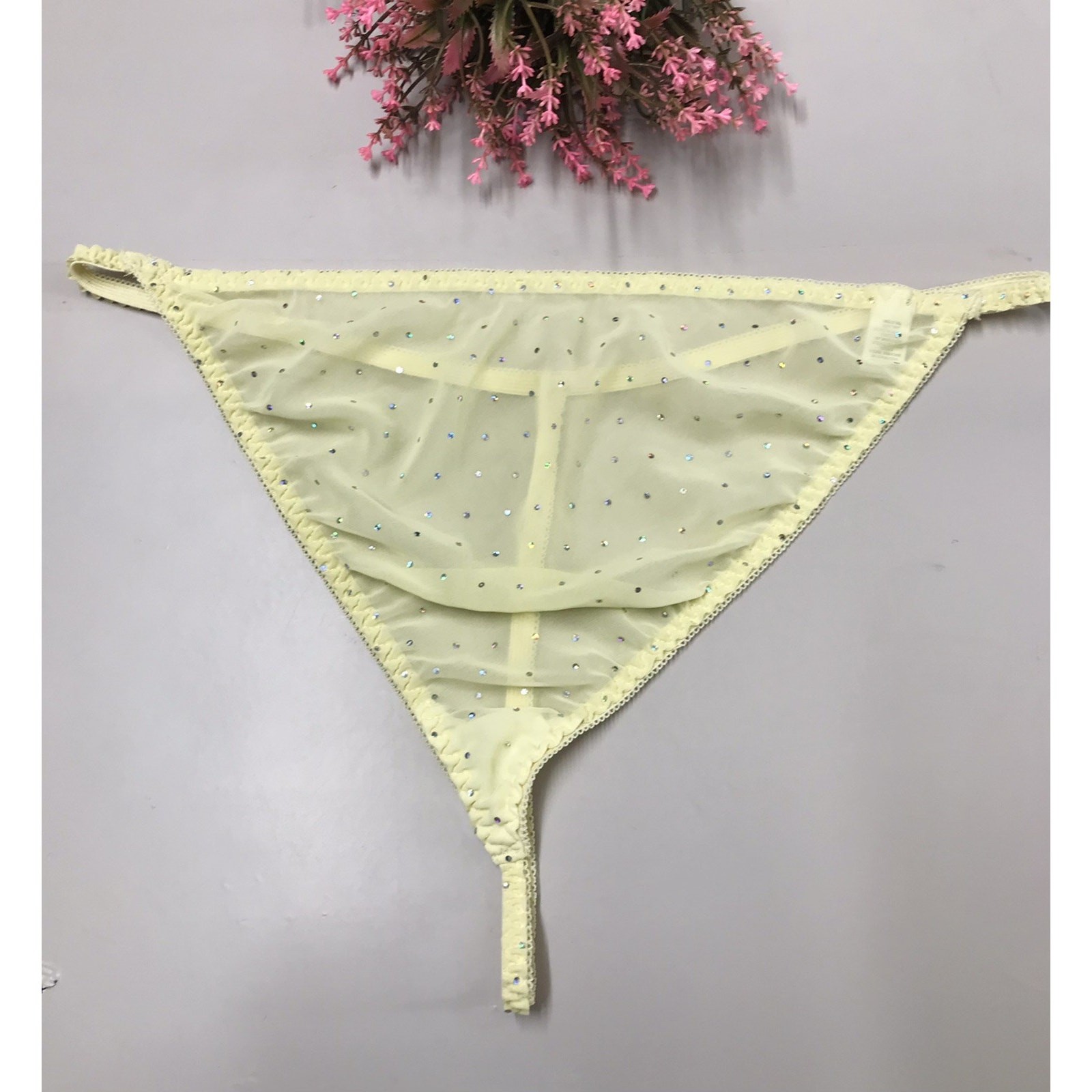 RARE Vintage CATO G String Thong Panties Sheer YELLOW Chiffon Plus Sz 26/28W