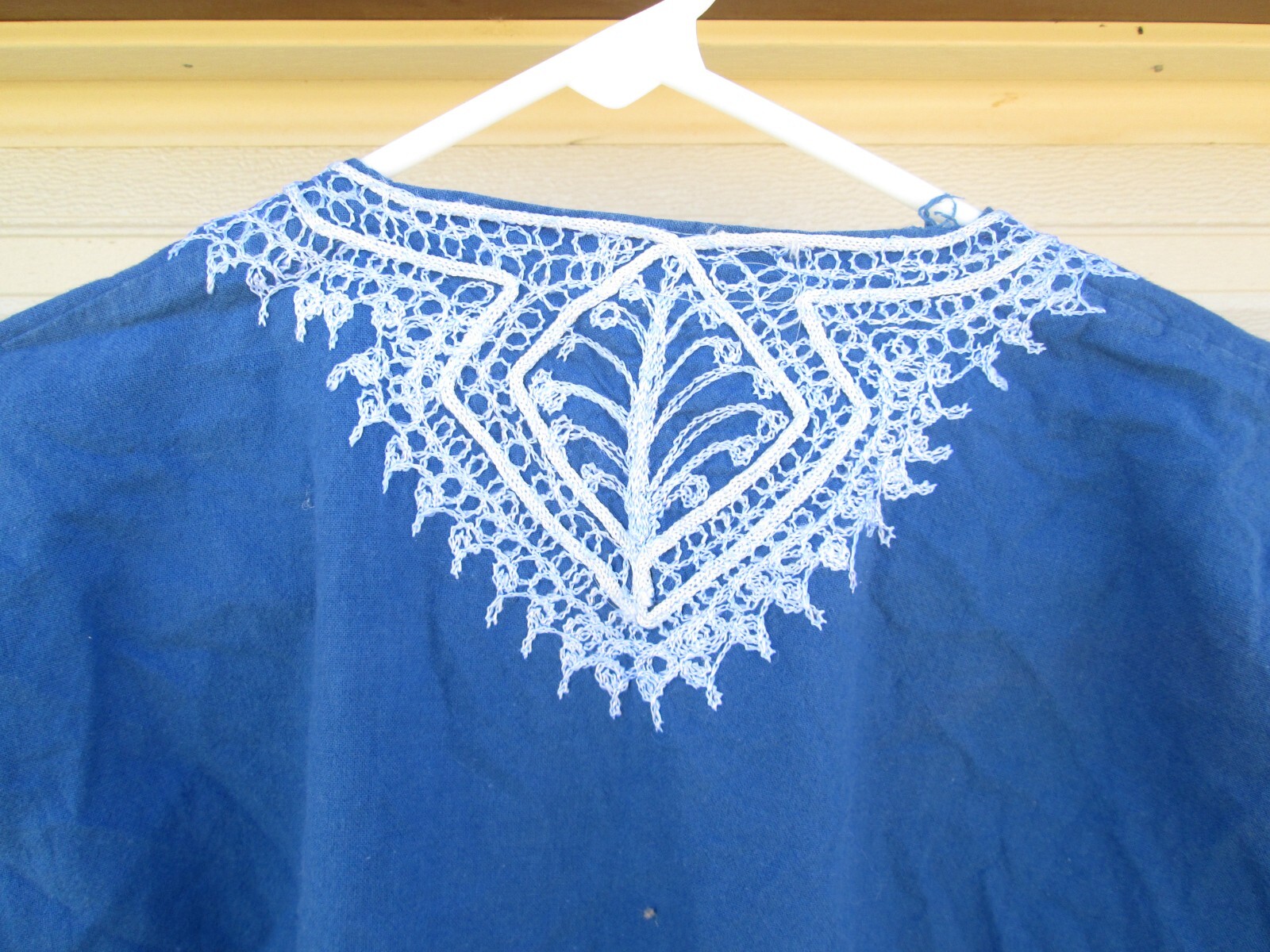 Morocco Caftan Dress Blue White Embroidery Vintage Kaftan Medium