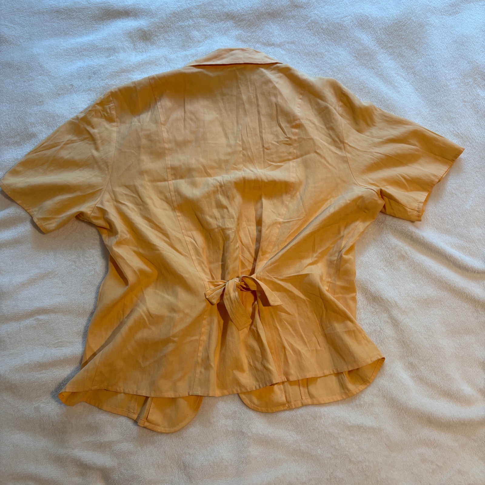 Anna & Frank Vintage 100% Silk Short Sleeve Button Up Shirt Orange Sz L Tie Back