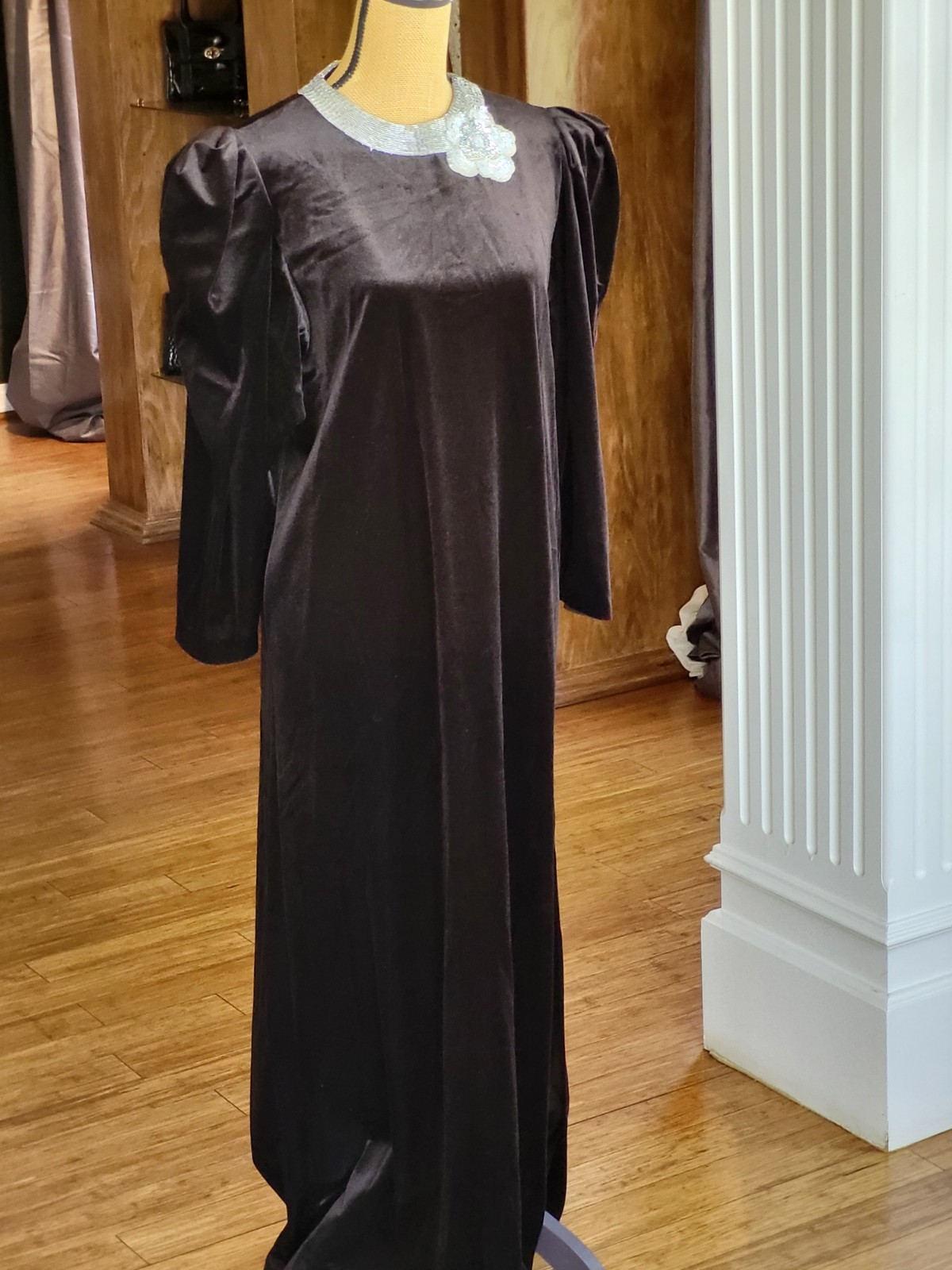 David Brown Vintage Black Velour Dress With Silver Sequined Neckline Medium