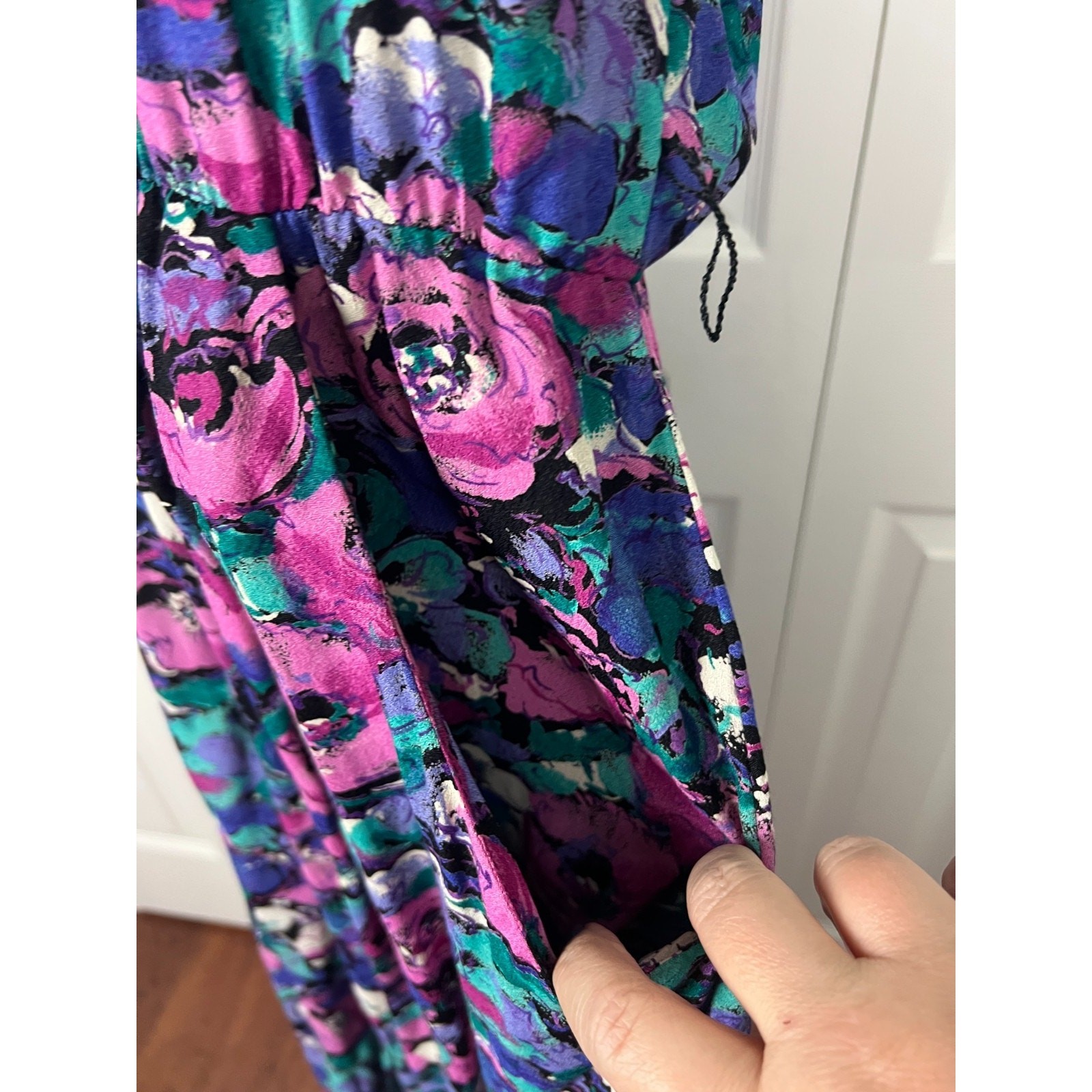 Vintage Floral Culotte Romper Dress Purple Black Secretary Style Medium/12