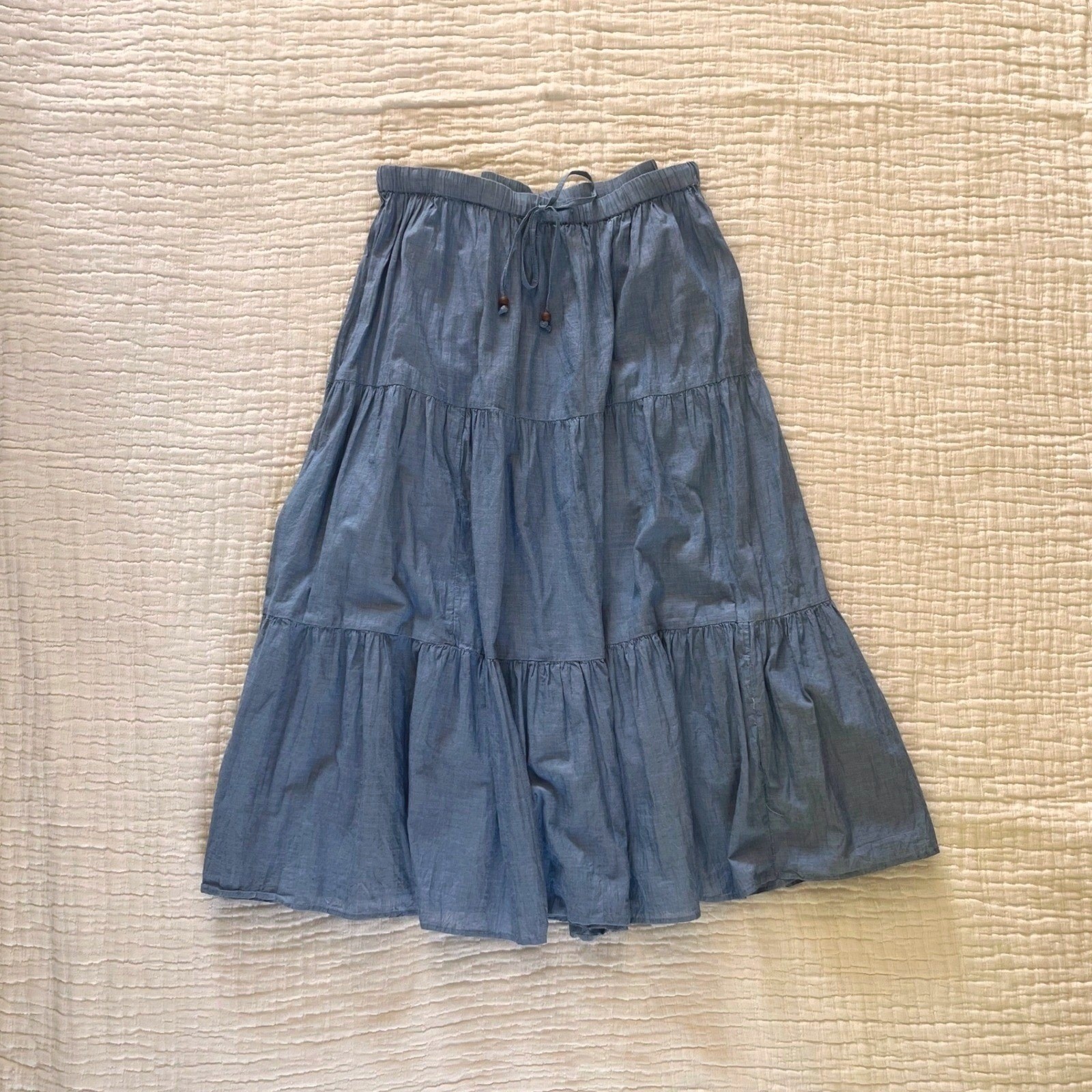 Vintage Style Tiered Cotton Chambray Skirt