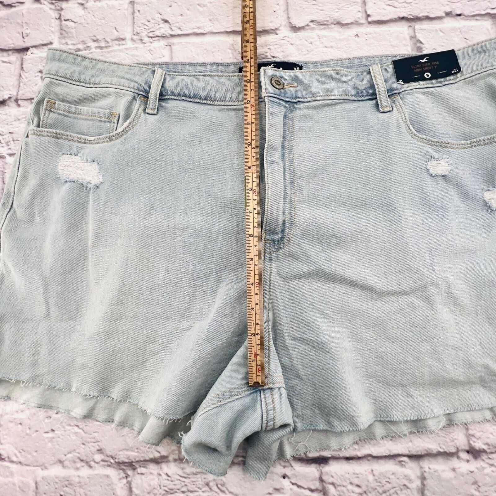 NEW Hollister Mom 3&Prime; Short plus Size 21/35 Light Wash Ultra High Rise Vintage