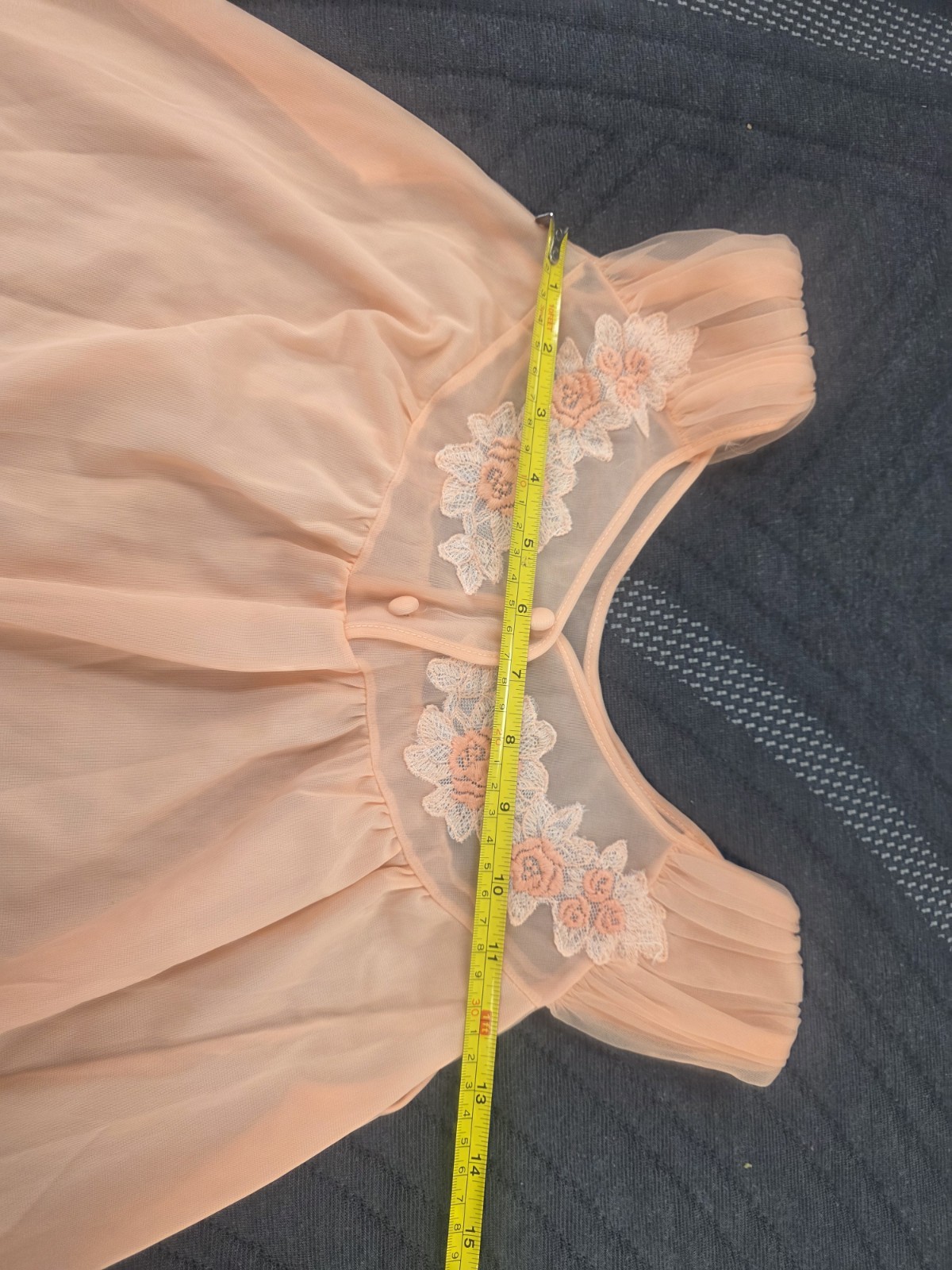 Vtg Babydoll Peignoir Set Peach Pandora Lingerie Robe Chiffon Sheer 100% Nylon