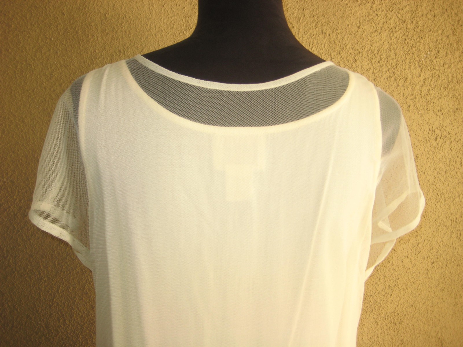 Vintage April Cornell ivory mesh overlay drop waist handkerchief hem dress M