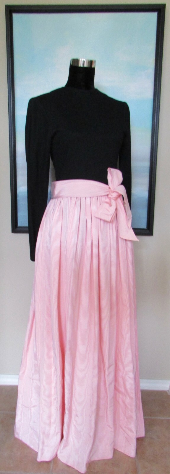 VTG 1970&rsquo;s Bill Blass I. Magnin Pink Silk Moire Maxi Dress Sz 8