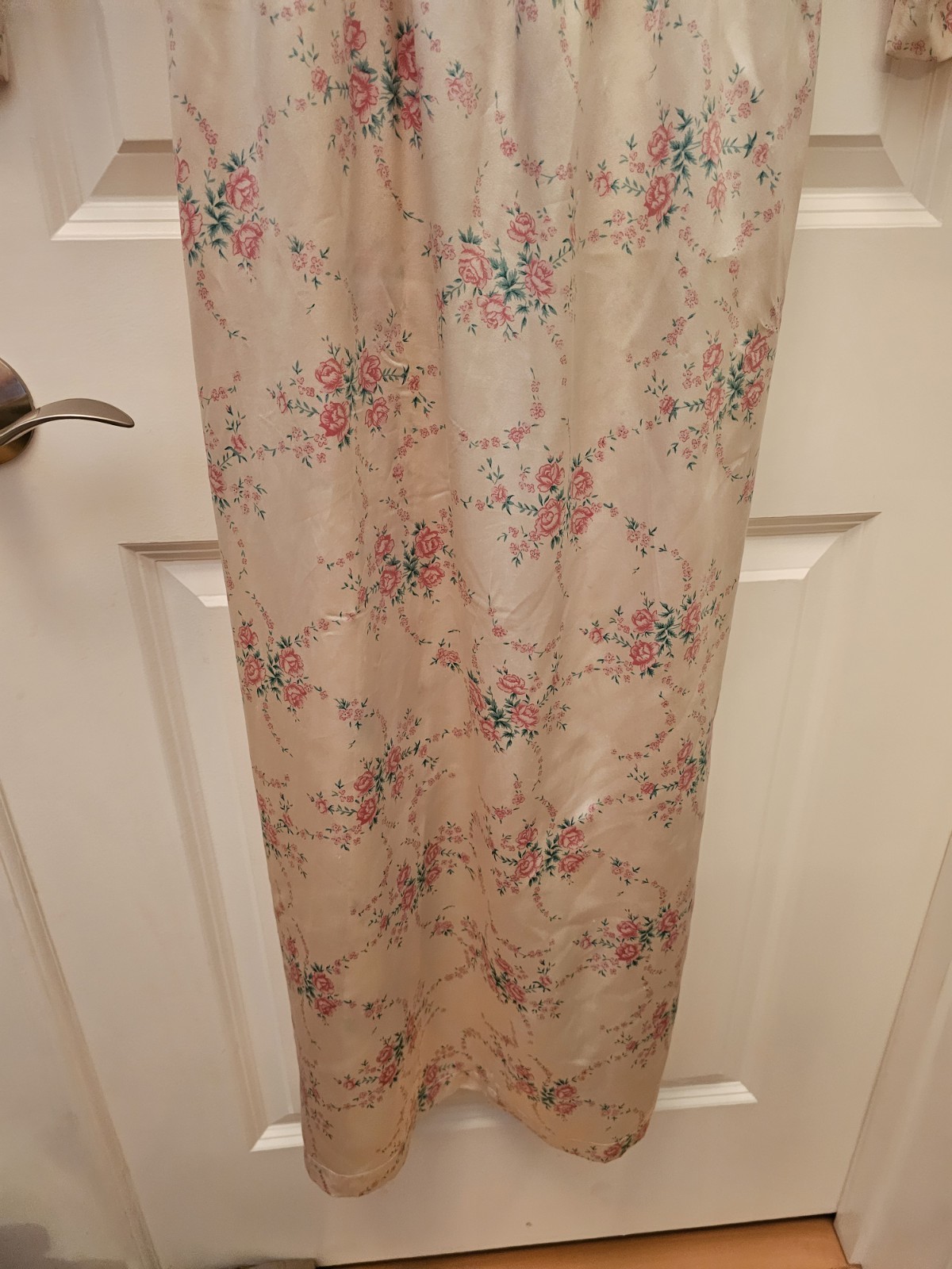 VTG Nordstrom Lingerie 100% Silk Wrap Robe Floral Cream Pink Romantic Luxury L