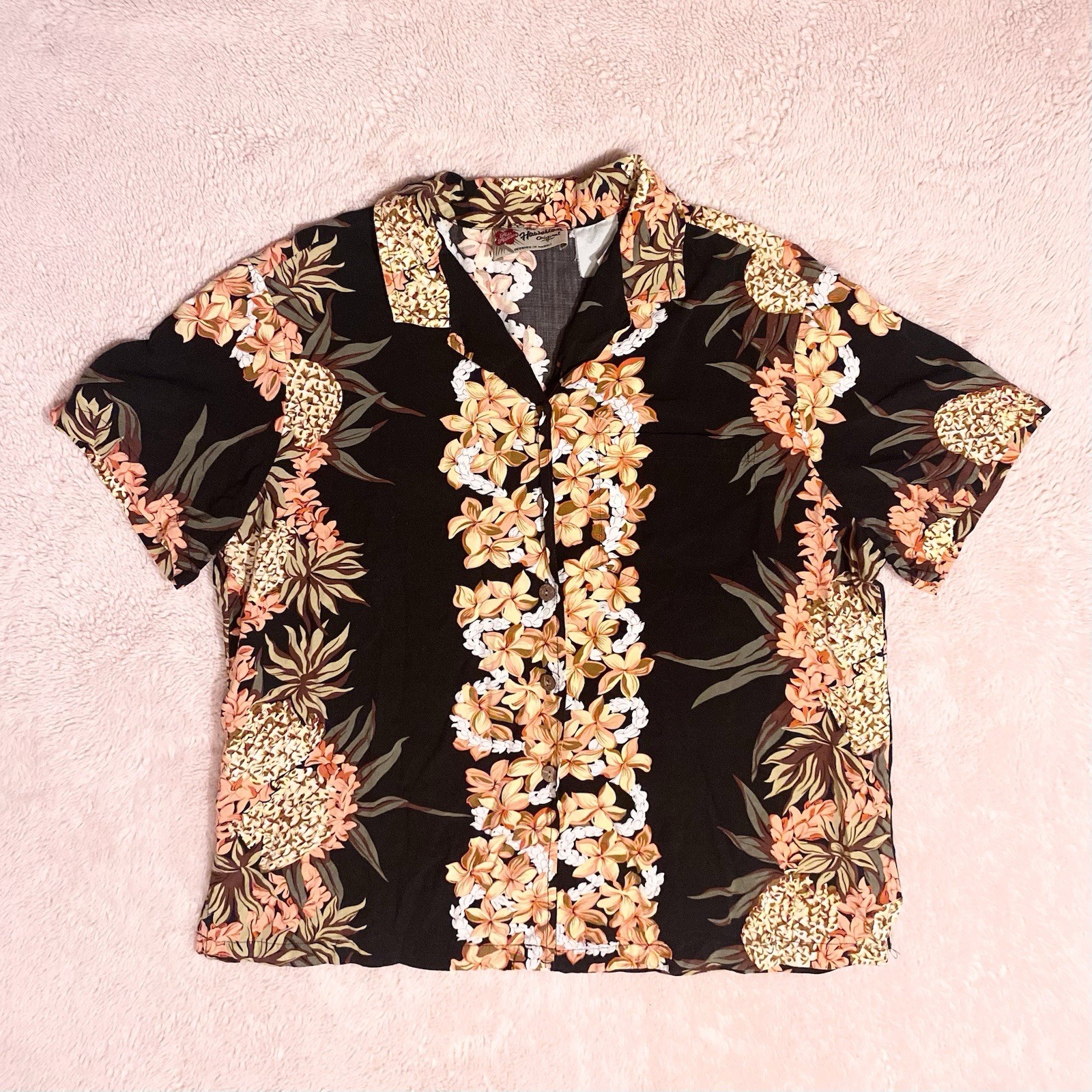 Vintage 80s Tropical Floral Hawaiian Button Up Shirt Women’s M Made In Hawaii