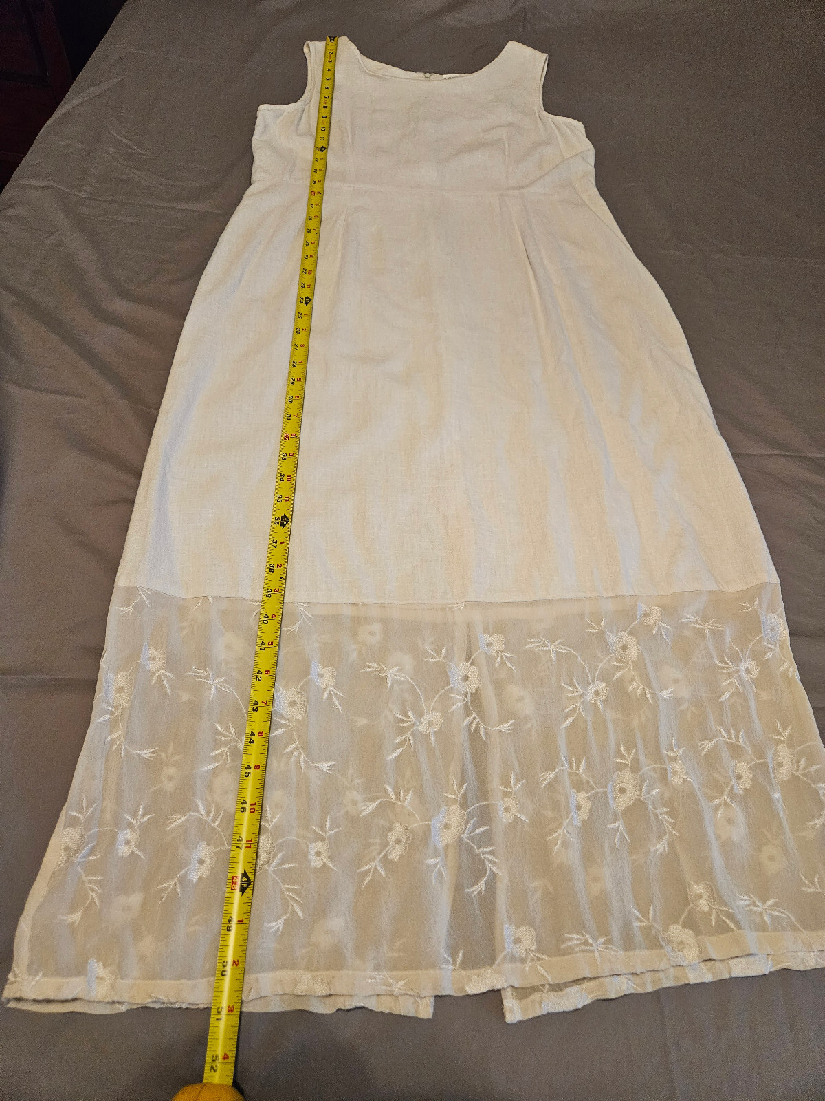 Tunic Robe Dress Full Length Off White Cotton Bottom Silk Embroidered. Medium