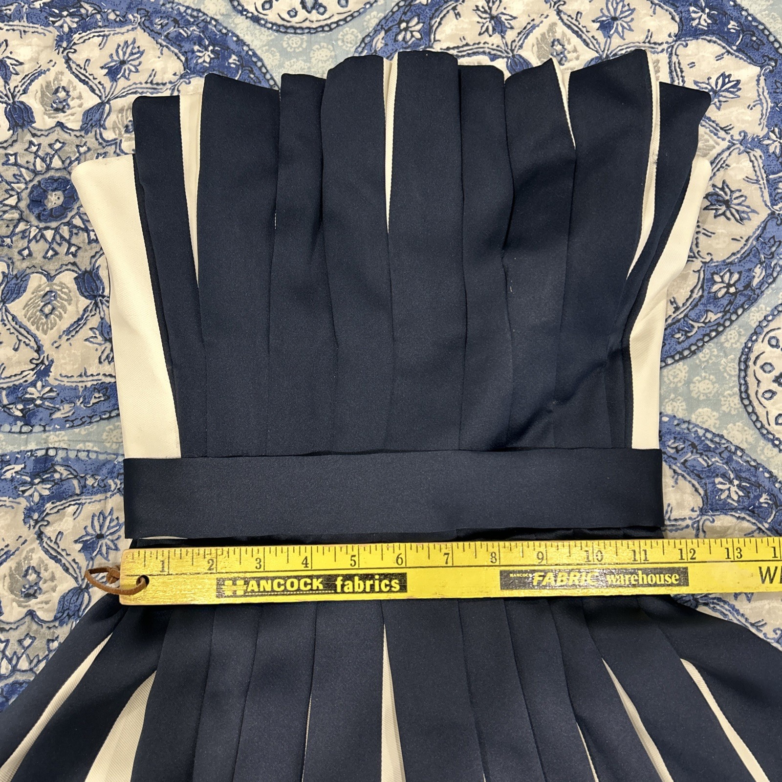 Vintage 80s Strapless Pleated Navy White Party Cocktail Evening Dress Size 4