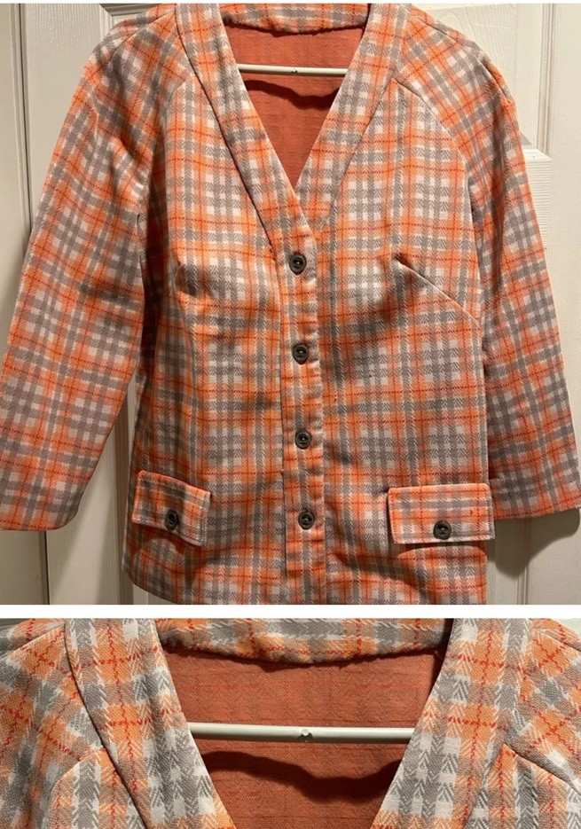 Vintage 1970s Plaid Jacket Peach Womens Large Dbl-Knit