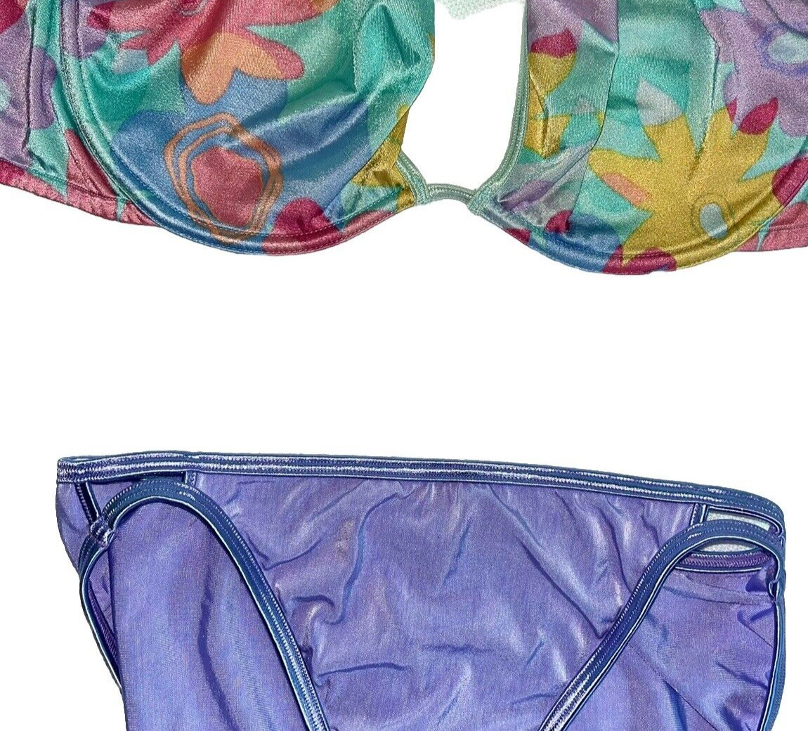 Vtg Victorias Secret Bra Y2K Unlined Pop Floral Purple Vanity Fair Panty 6 M 36D